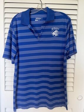 Jesuit High School Tampa Nike Blue Striped Polo with Jesuit Logo